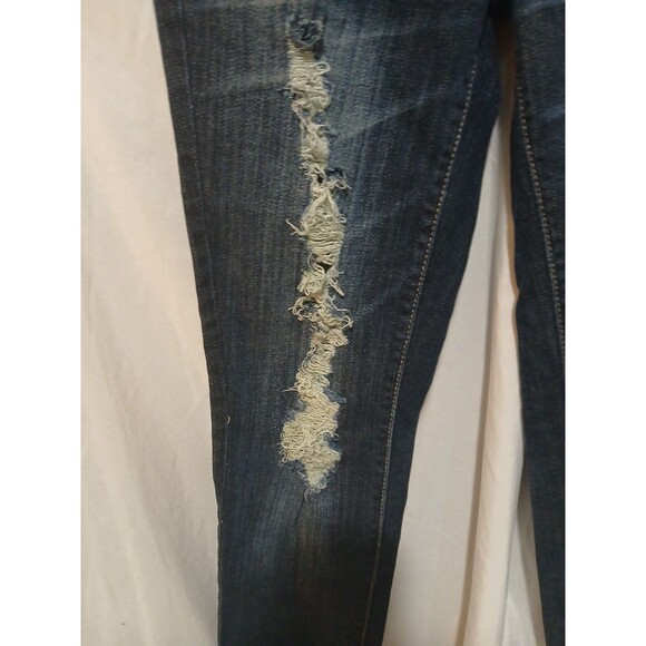 DECREE Women's Juniors Super Skinny Distressed Low Rise Denim Blue Jeans-Size 7 - Picture 2 of 13